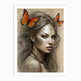 Beautiful Woman With Butterflies 1 Art Print