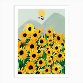 Yellow Blooms By The Mountain Art Print