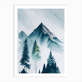 Mountain And Forest In Minimalist Watercolor Vertical Composition 360 Art Print