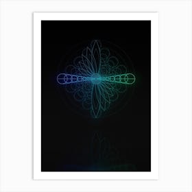 Neon Blue and Green Abstract Geometric Glyph on Black n.0286 Art Print