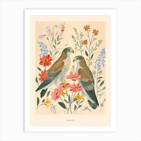 Folksy Floral Animal Drawing Falcon 3 Poster Art Print