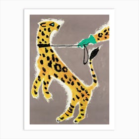 Cheetah on a Leash Vintage Art Art Print