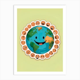 Earth Smiley Sticker Art Print