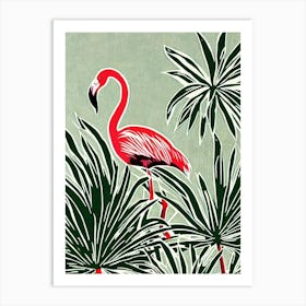 Flamingo 2 Linocut Bird Art Print