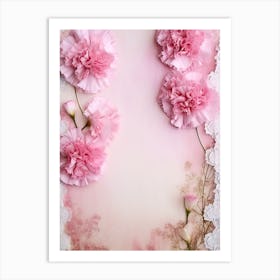 Pink Carnations On Lace 1 Art Print