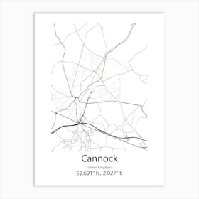 Cannock,United Kingdom Minimalist Map Art Print