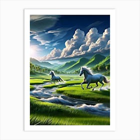 Horses In The Grass Art Print