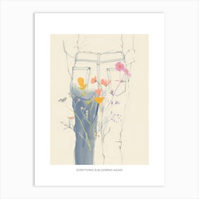 Everything Is Blooming Again Poster Floral Blue Jeans Line Art 7 Art Print