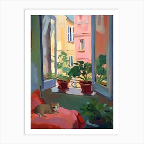 Open Window With Cat Matisse Style Rome Italy 3 Art Print