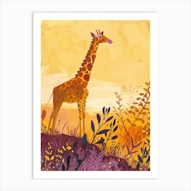 Gold Giraffe In The Landscape Watercolour Illustration 1 Art Print