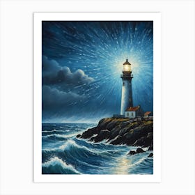 Lighthouse In The Storm Vincent Van Gogh Painting Style Illustration (11) Art Print