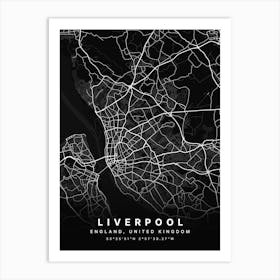 Liverpool England Black Map Art Print