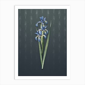 Vintage Blue Iris Botanical on Slate Gray Pattern n.2146 Art Print