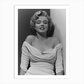 Marilyn Monroe in White Gown, Vintage Black and White Old Photo Art Print