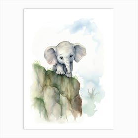 Elephant Painting Rock Climbing Watercolour 3 Art Print