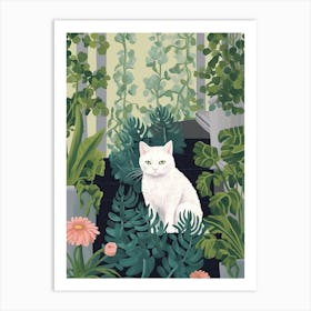 White Cat And House Plants 3 Art Print