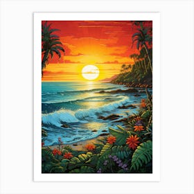 Coral Beach Australia At Sunset, Vibrant Painting 1 Art Print