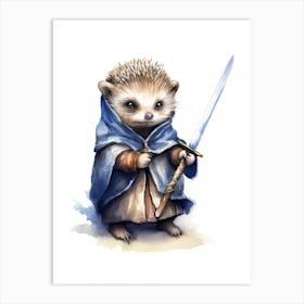 Baby Hedgehog As A Jedi Watercolour 2 Art Print