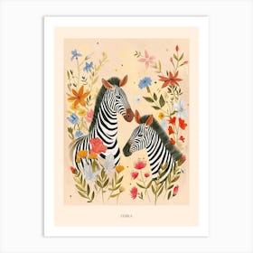 Folksy Floral Animal Drawing Zebra 2 Poster Art Print