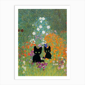 Cottage Garden, Gustav Klimt  Inspired Cat Art Print