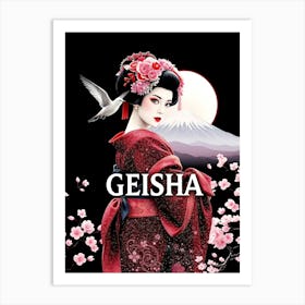 Geisha Outside - Dark Text Illustration Art Print