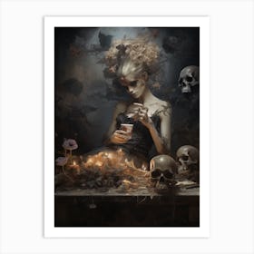 Woman and skull Art Print