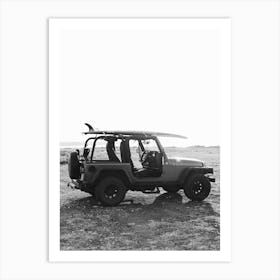 Surf Jeep Black And White Art Print