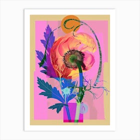 Ranunculus 2 Neon Flower Collage Art Print