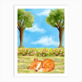 Fox In The Park Watercolor Art Print