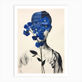 Woman With Forget Me Nots Blue Botanical Illustration Art Print