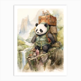 Panda Art Traveling Watercolour 1 Art Print