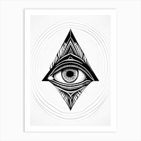 Consciousness, Symbol, Third Eye Simple Black & White Illustration 1 Art Print