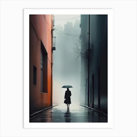 Woman Walking In The Rain Art Print