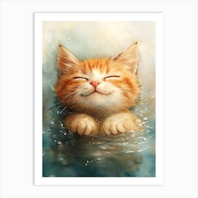 Happy Orange Cat Floating on Water 18 Art Print