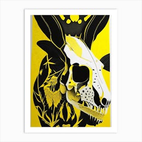 Animal Skull Yellow Linocut Art Print