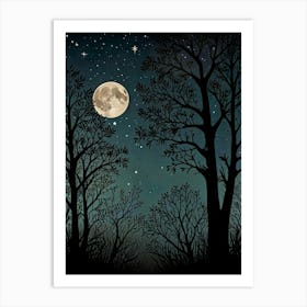 Moonlight In The Forest Style William Morris 1 Art Print 1 Art Print