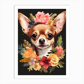 Chihuahua Portrait With A Flower Crown, Matisse Painting Style 3 Art Print