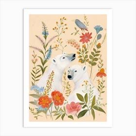 Folksy Floral Animal Drawing Polar Bear 3 Art Print