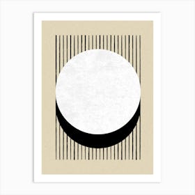 Stripes Circle Monochrome Neutral Abstract Geometric Beige Black Art Print