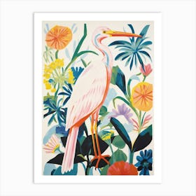 Colourful Bird Painting Egret 2 Art Print