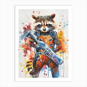 Rocket Raccoon From Guardians Of The Galaxy Watercolor Art Print