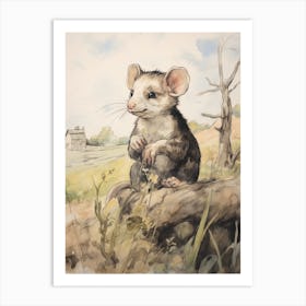 Storybook Animal Watercolour Ferret 1 Art Print