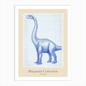 Dinosaur Blue Print Style Sketch Poster Art Print