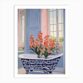 A Bathtube Full Gladiolus In A Bathroom 3 Art Print