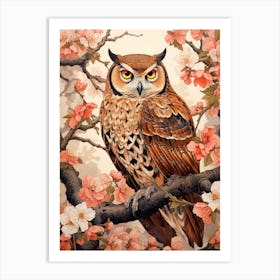 Owl Animal Drawing In The Style Of Ukiyo E 2 Art Print