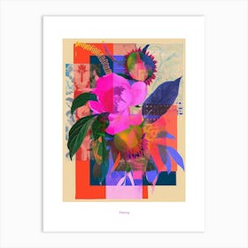 Peony 1 Neon Flower Collage Poster Art Print