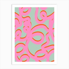 Retro Lines Abstract Brush Shapes Pink And Green Art Print