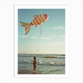 An Endearing Scene Of A Child Amused With A Weightless Oversized Candy Stripe Fish Floating Above (4) Art Print