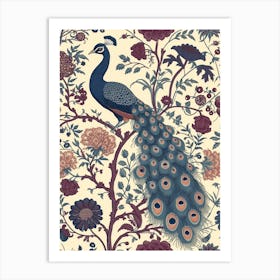 Vintage Peacock Cream Floral Decadent Wallpaper 3 Art Print