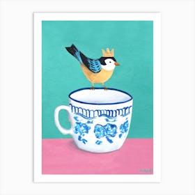Bird With Crown On Teacup Art Print